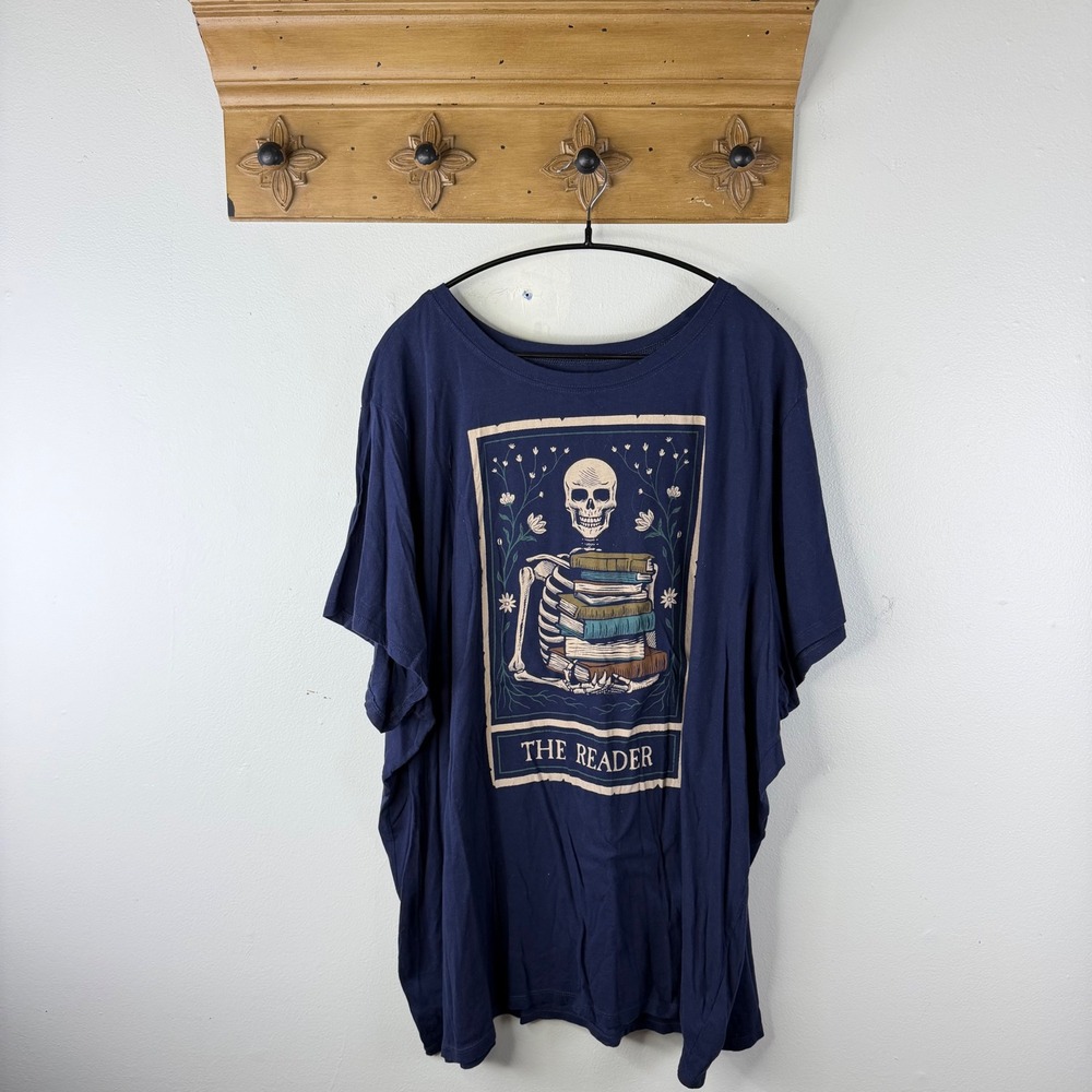 Torrid Graphic Tee Navy Blue Size 6 The Reader Skeleton Tarot Card Classic Fit